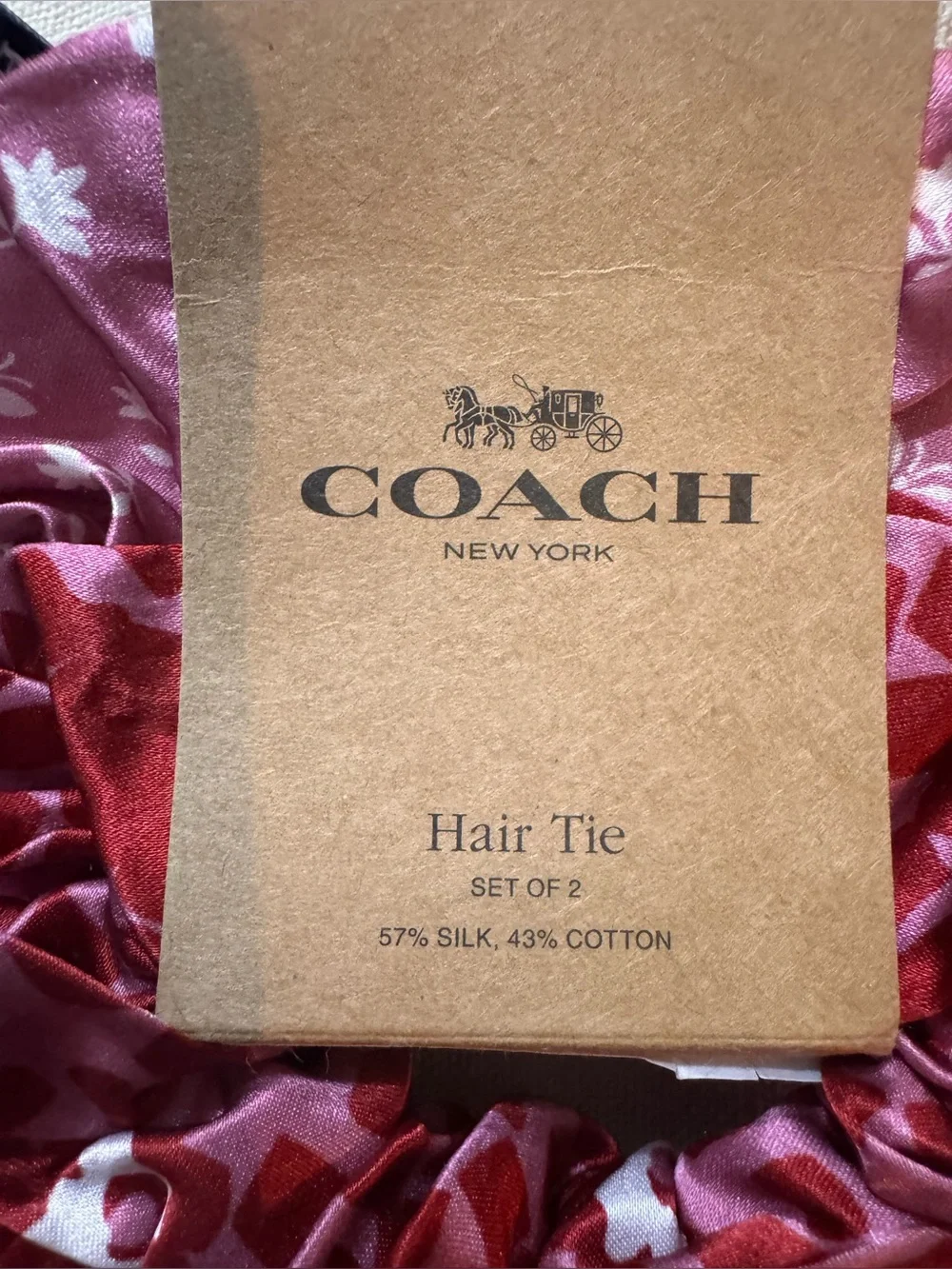 Coach CBO70 Silk-Blend Country Club Floral Print Hair Ties Pack (Pink/Red) - NWT